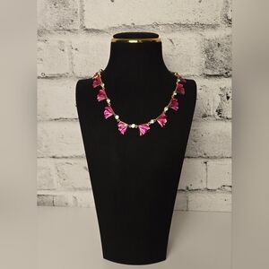 JAC Pink Fan Shell & Crystal Gold-Tone Statement Necklace Art Deco Style